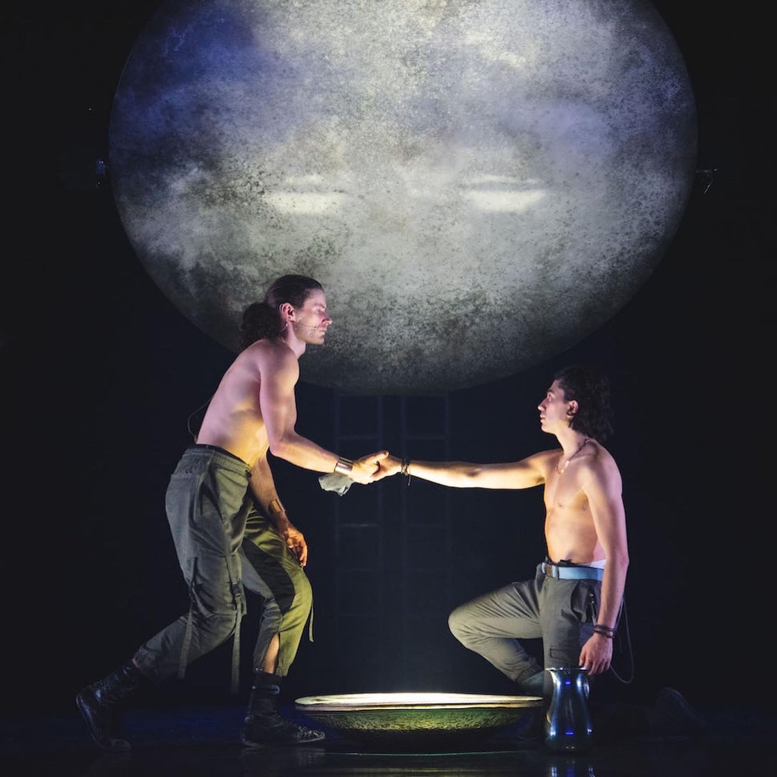 Stephen Madsen and Karl Richmond in Holding Achilles - in this scene they are bathing together, a heavy moon hangs above (image: Dean Hansen)